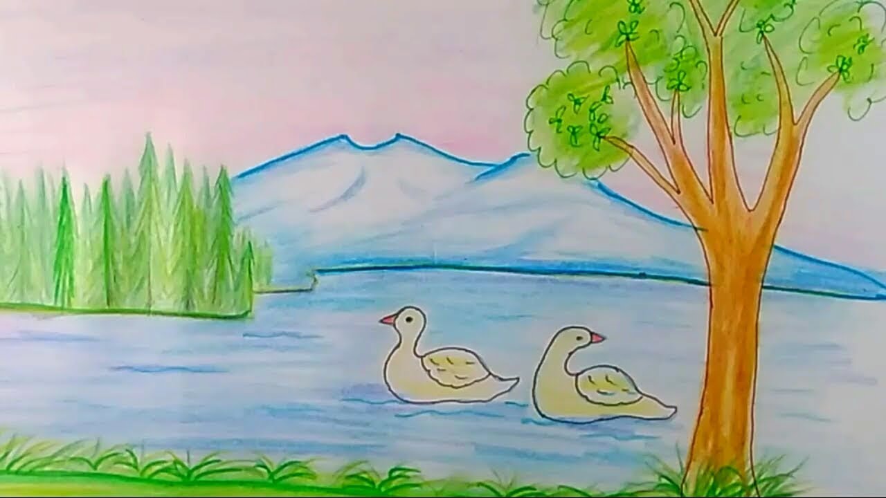 رسم منظر طبيعي سهل للاطفال 5713 5